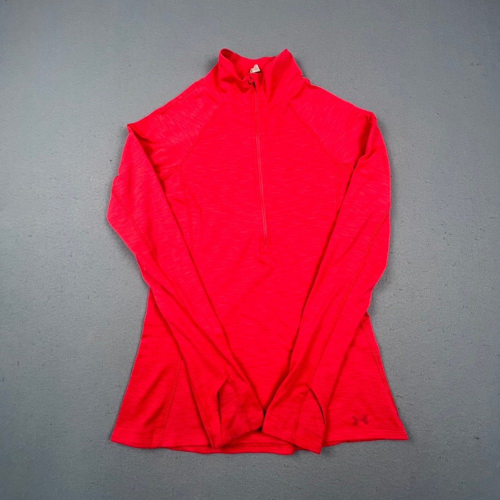 Under Armour ColdGear Quarter Zip Women Medium Red Space Dye‎ Thumbhole Athletic